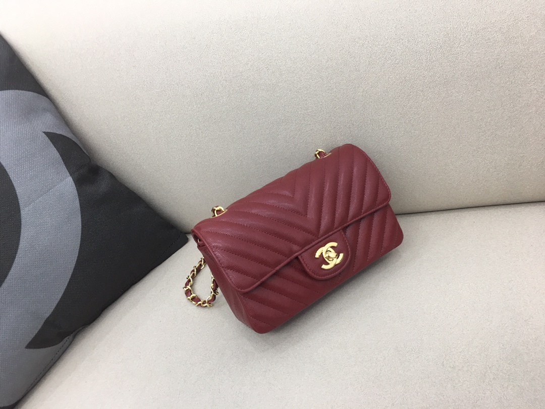 Small Classic Flap Caviar Bag A01116 Purplish Red/Gold